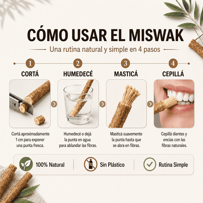 Cepillo Natural Miswak — Blanquea, Limpia y Refresca sin Químicos