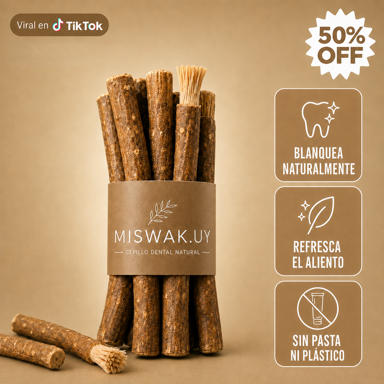Cepillo Natural Miswak — Blanquea, Limpia y Refresca sin Químicos
